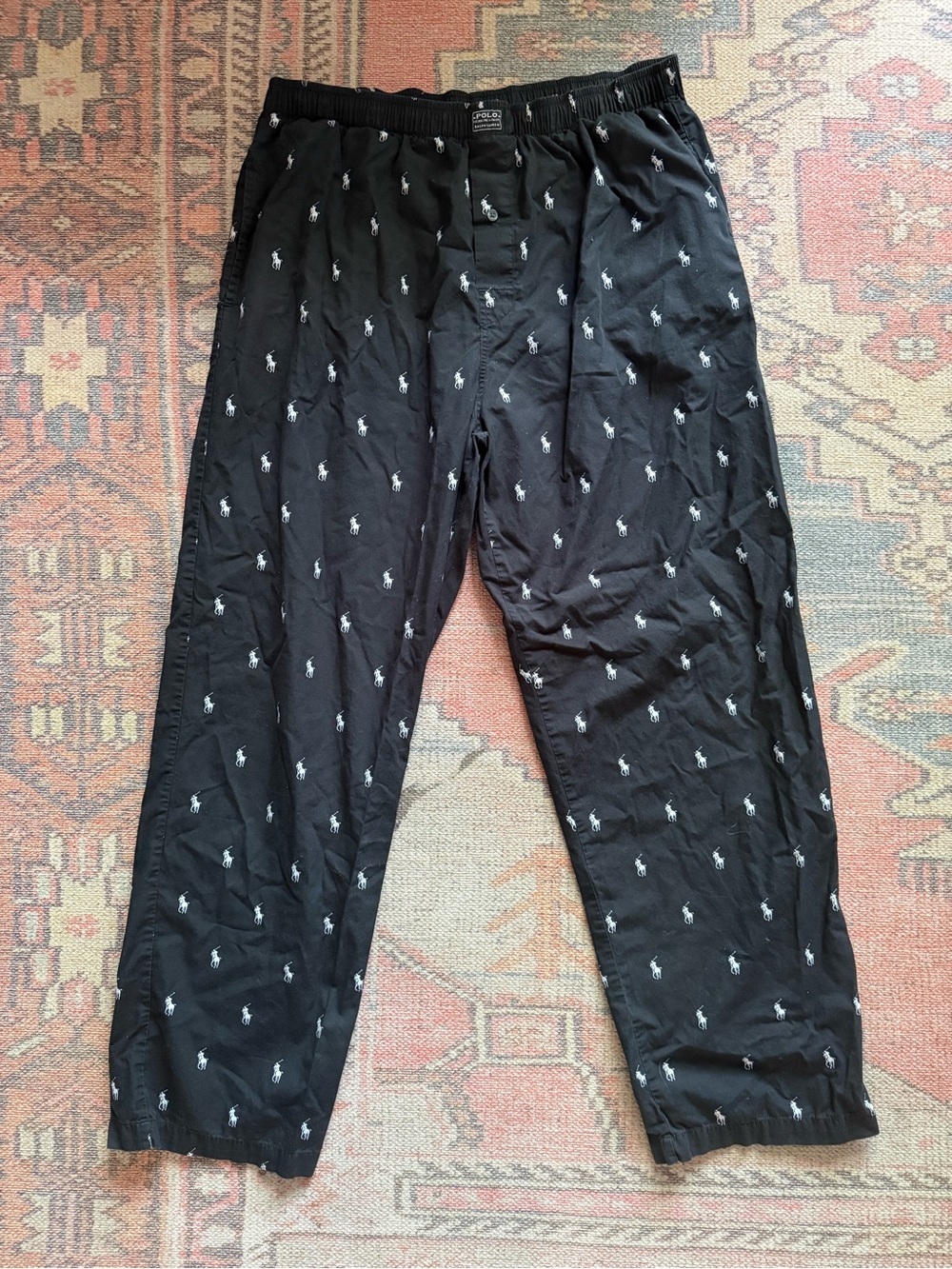 Polo by Ralph Lauren Black Lounge Pants with White Pony Motif
